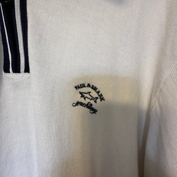 Men's Paul & Shark Quarter Zip Sweater White/Navy - Picture 2 of 6